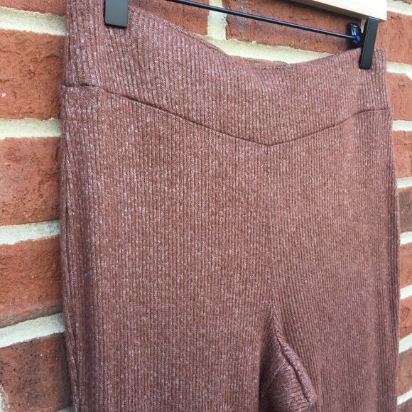 Planet Gold Knit Pants Womens Large Brown Ribbed Flare Leg Stretch Comfy Boho - Picture 3 of 9